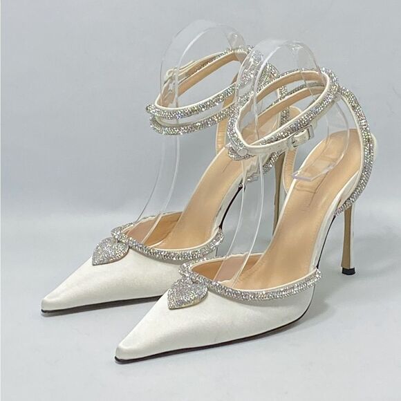Mach & Mach Crystal Heart 110 Satin Ankle-Strap Pumps size 38 - Picture 3 of 16